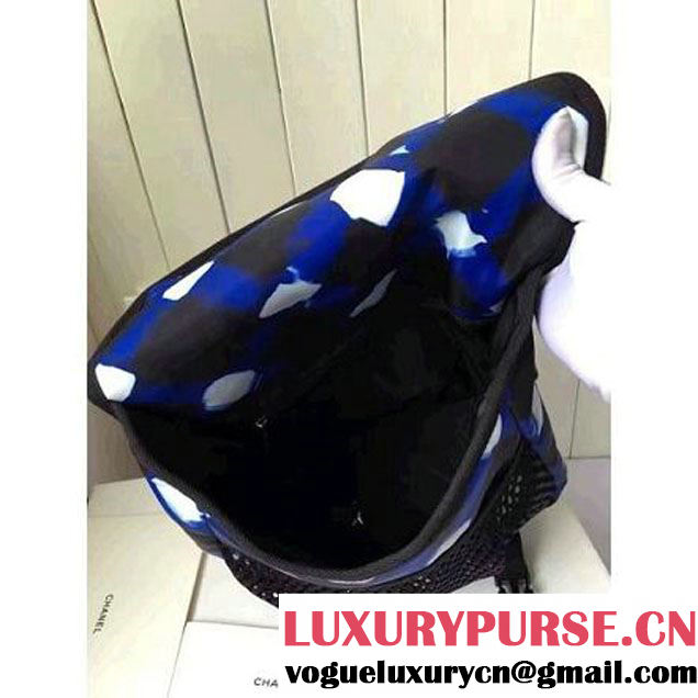 Chanel White/Blue/Black Printed Nylon and Mesh Backpack Bag 2016 (KN-6091804 )
