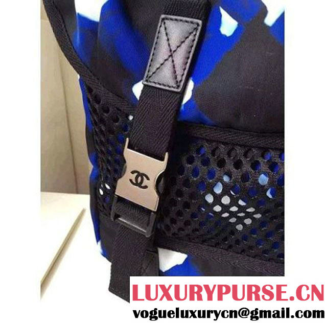 Chanel White/Blue/Black Printed Nylon and Mesh Backpack Bag 2016 (KN-6091804 )