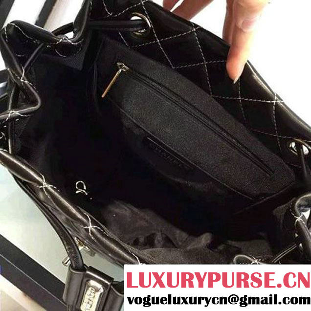 Chanel Quilting Calfskin With White Threading Backpack Black 2016 (2A143-6111721 )