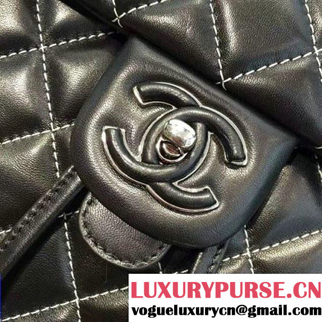 Chanel Quilting Calfskin With White Threading Backpack Black 2016 (2A143-6111721 )