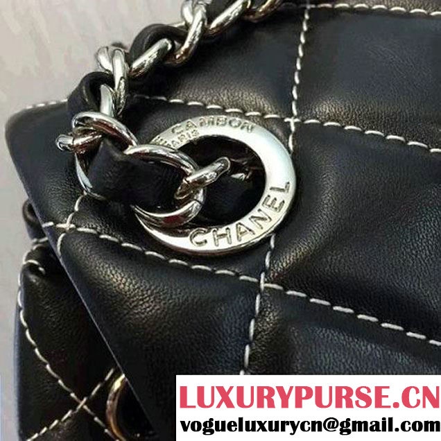Chanel Quilting Calfskin With White Threading Backpack Black 2016 (2A143-6111721 )