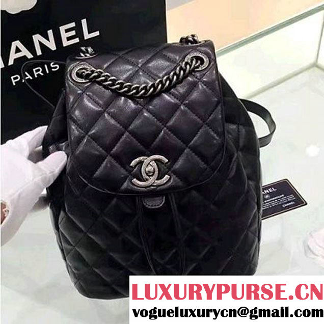 Chanel Original Calfskin Small Backpack With Chain Straps Black F/W 2016 (1A001-6112833 )