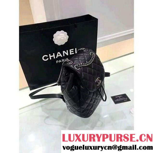 Chanel Original Calfskin Small Backpack With Chain Straps Black F/W 2016 (1A001-6112833 )