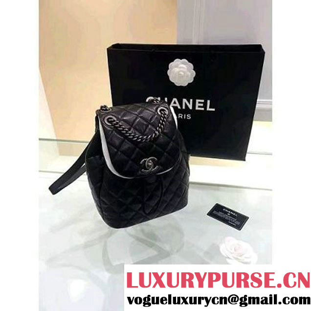 Chanel Original Calfskin Small Backpack With Chain Straps Black F/W 2016 (1A001-6112833 )
