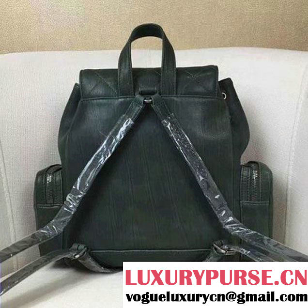 Chanel Crumpled Calfskin Backpack Pocket Bag A91430 Deep Green 2017 (2A143-6120503 )