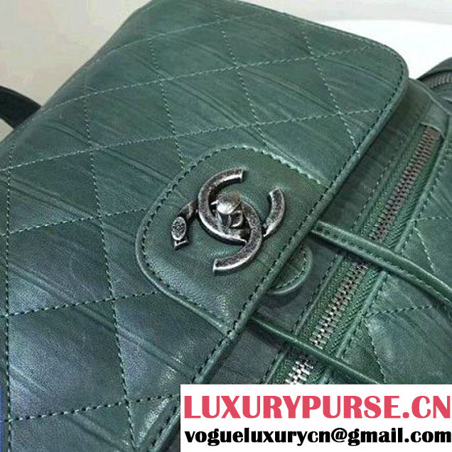 Chanel Crumpled Calfskin Backpack Pocket Bag A91430 Deep Green 2017 (2A143-6120503 )
