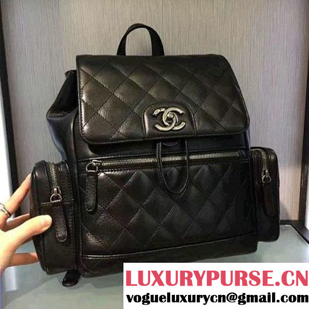Chanel  Calfskin Backpack Pocket Bag A91430 Black 2017 (2A143-6120504 )