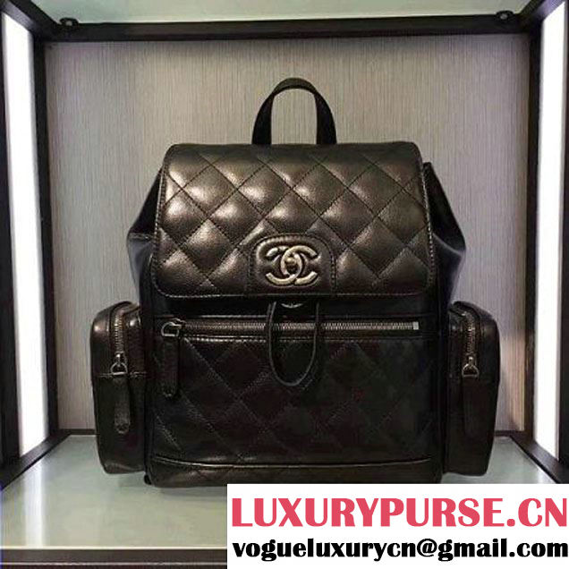Chanel  Calfskin Backpack Pocket Bag A91430 Black 2017 (2A143-6120504 )