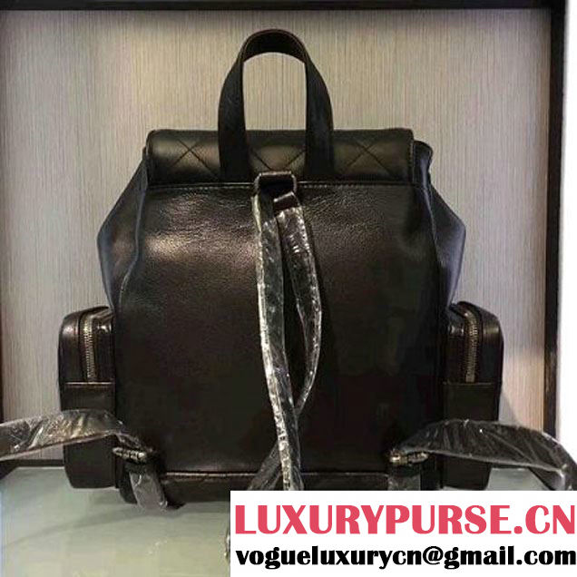 Chanel  Calfskin Backpack Pocket Bag A91430 Black 2017 (2A143-6120504 )