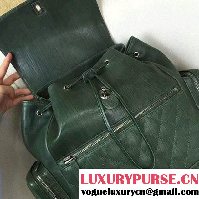 Chanel Crumpled Calfskin Medium Backpack Pocket Bag A91431 Deep Green 2017 (2A143-6120505 )