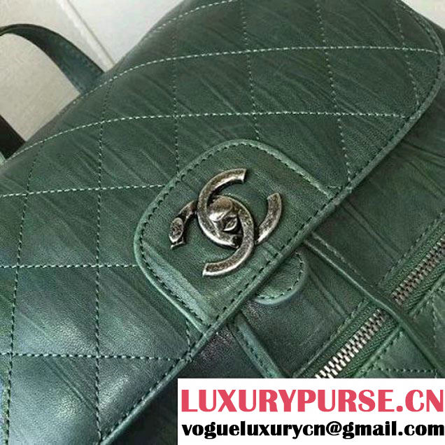 Chanel Crumpled Calfskin Medium Backpack Pocket Bag A91431 Deep Green 2017 (2A143-6120505 )