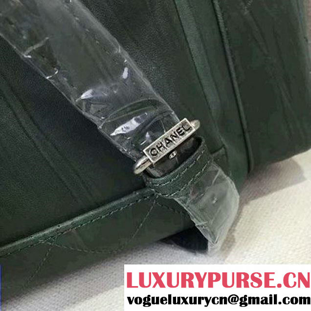 Chanel Crumpled Calfskin Medium Backpack Pocket Bag A91431 Deep Green 2017 (2A143-6120505 )