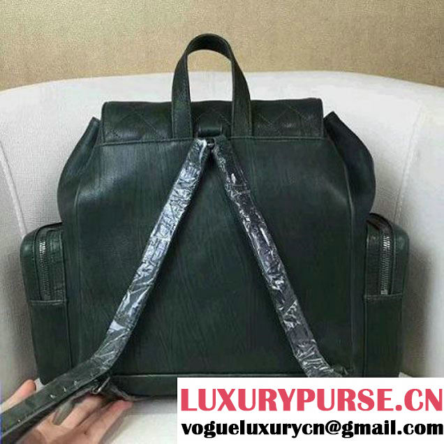 Chanel Crumpled Calfskin Medium Backpack Pocket Bag A91431 Deep Green 2017 (2A143-6120505 )