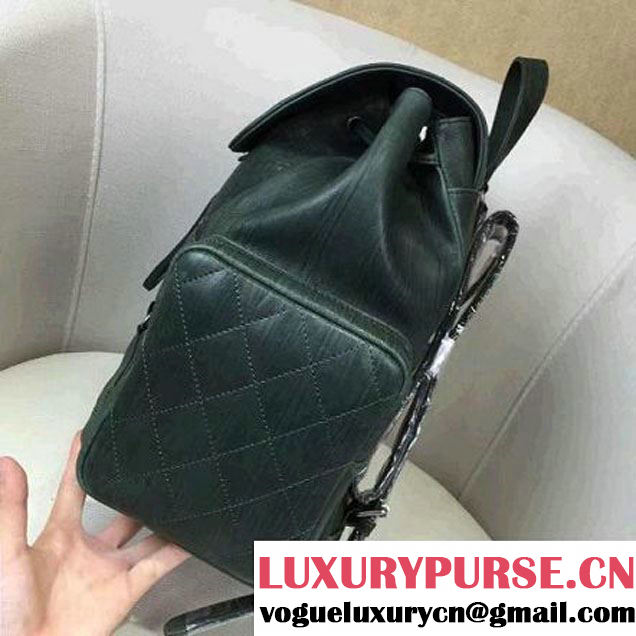 Chanel Crumpled Calfskin Medium Backpack Pocket Bag A91431 Deep Green 2017 (2A143-6120505 )