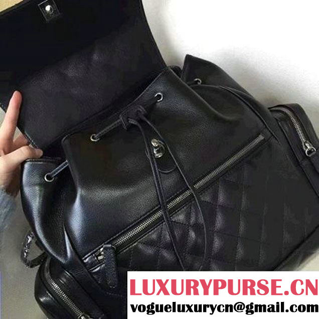Chanel  Calfskin Medium Backpack Pocket Bag A91431 Black 2017 (2A143-6120506 )