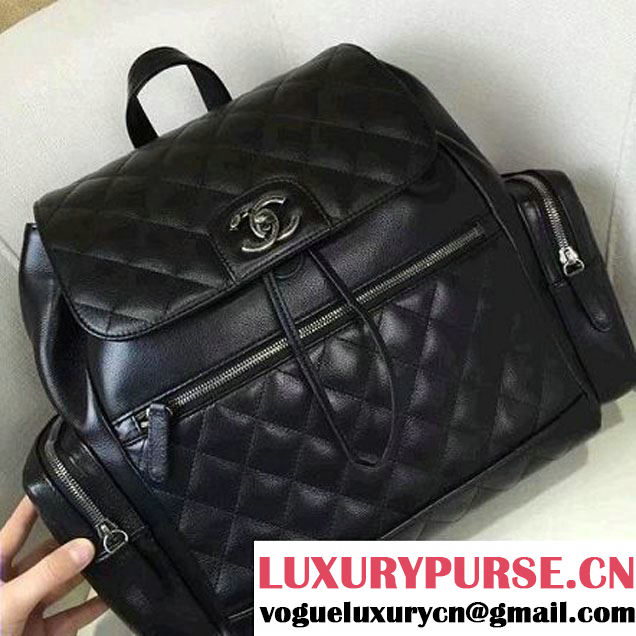 Chanel  Calfskin Medium Backpack Pocket Bag A91431 Black 2017 (2A143-6120506 )