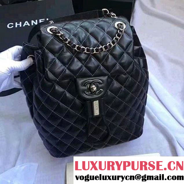 Chanel Quilted Calfskin Backpack With Threading Black  F/W 2016 (Chanel-7010423 )