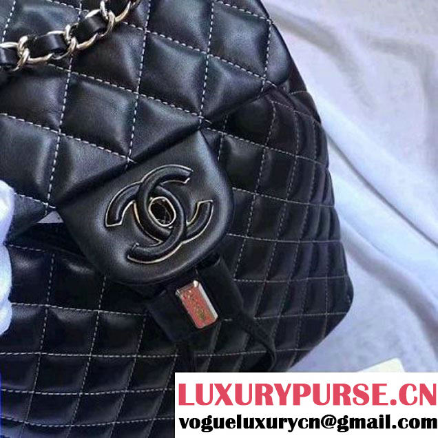 Chanel Quilted Calfskin Backpack With Threading Black  F/W 2016 (Chanel-7010423 )