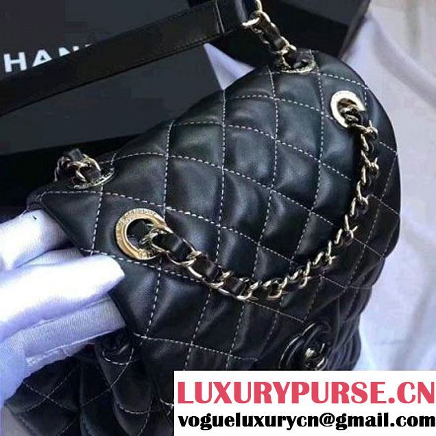Chanel Quilted Calfskin Backpack With Threading Black  F/W 2016 (Chanel-7010423 )