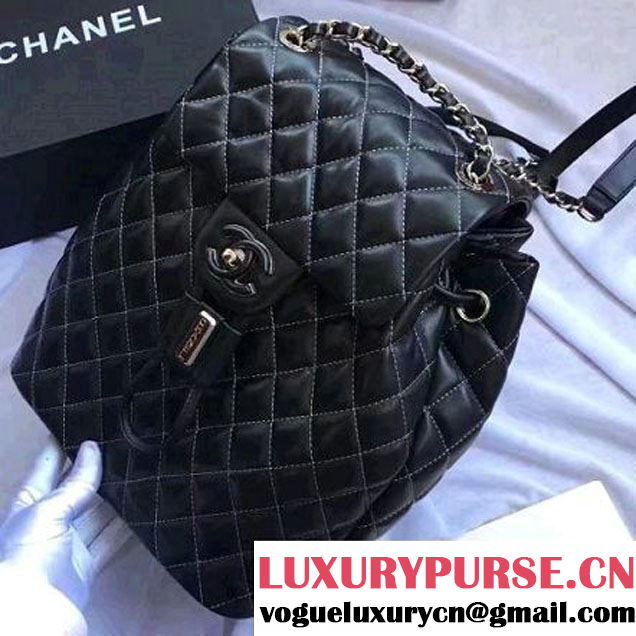 Chanel Quilted Calfskin Backpack With Threading Black  F/W 2016 (Chanel-7010423 )