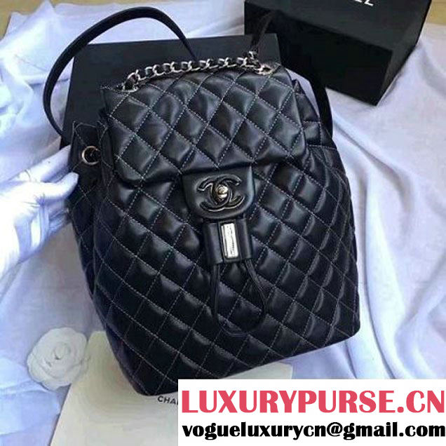 Chanel Quilted Calfskin Backpack With Threading Black  F/W 2016 (Chanel-7010423 )