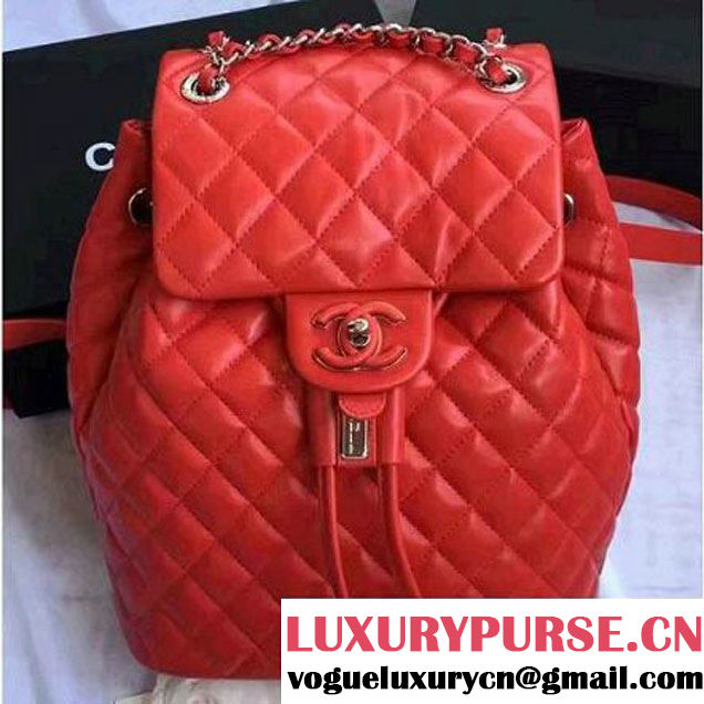 Chanel Quilted Calfskin Backpack With Threading Red F/W 2016 (1A145-7010424 )