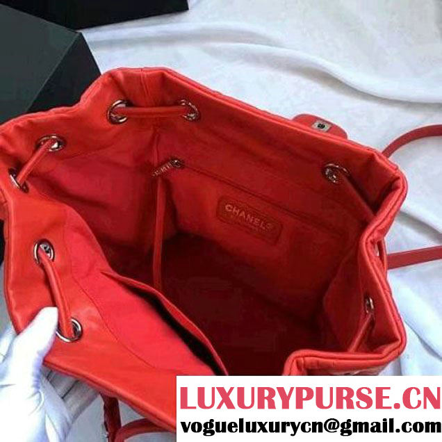 Chanel Quilted Calfskin Backpack With Threading Red F/W 2016 (1A145-7010424 )
