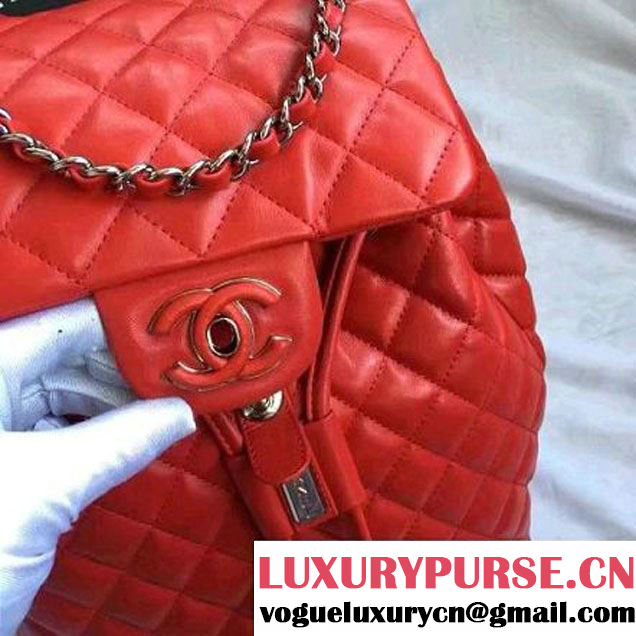 Chanel Quilted Calfskin Backpack With Threading Red F/W 2016 (1A145-7010424 )