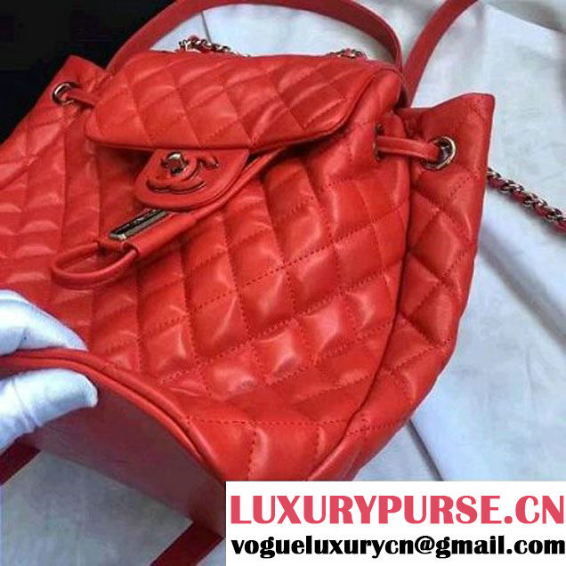 Chanel Quilted Calfskin Backpack With Threading Red F/W 2016 (1A145-7010424 )