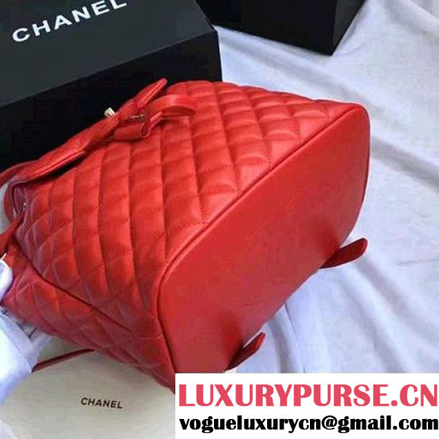 Chanel Quilted Calfskin Backpack With Threading Red F/W 2016 (1A145-7010424 )