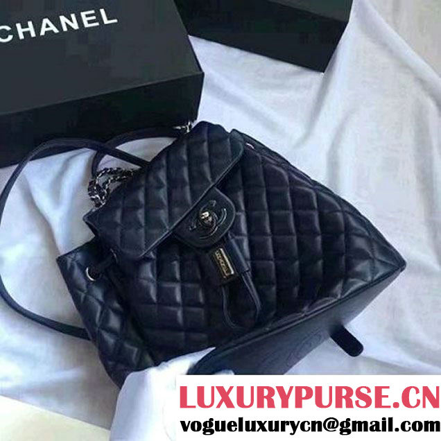 Chanel Quilted Calfskin Backpack With Threading Navy Blue F/W 2016 (1A145-7010425 )