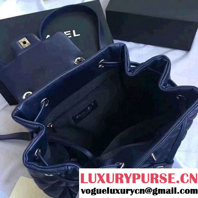 Chanel Quilted Calfskin Backpack With Threading Navy Blue F/W 2016 (1A145-7010425 )