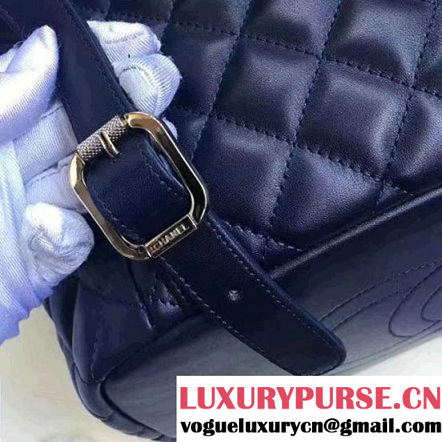Chanel Quilted Calfskin Backpack With Threading Navy Blue F/W 2016 (1A145-7010425 )
