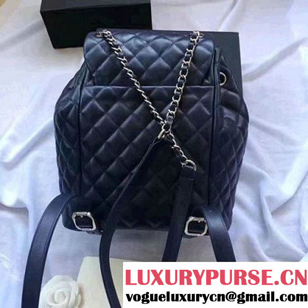 Chanel Quilted Calfskin Backpack With Threading Navy Blue F/W 2016 (1A145-7010425 )