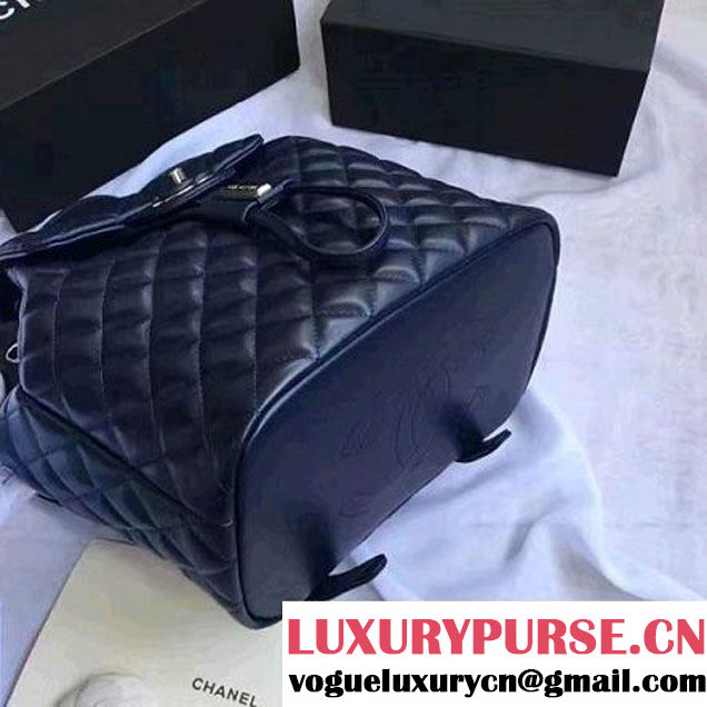 Chanel Quilted Calfskin Backpack With Threading Navy Blue F/W 2016 (1A145-7010425 )