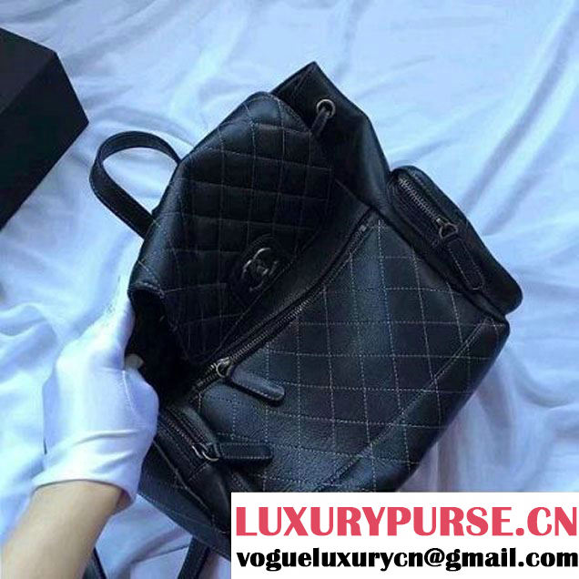 Chanel Quilted Calfskin Backpack With Threading Black 2017 (1A145-7010426 )