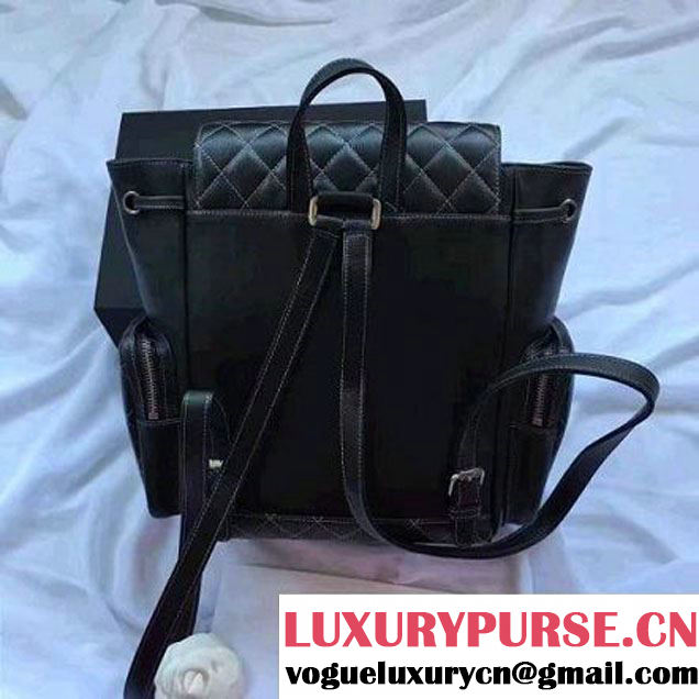 Chanel Quilted Calfskin Backpack With Threading Black 2017 (1A145-7010426 )