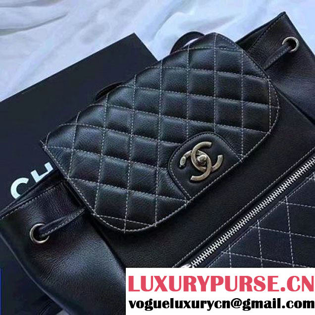 Chanel Quilted Calfskin Backpack With Threading Black 2017 (1A145-7010426 )