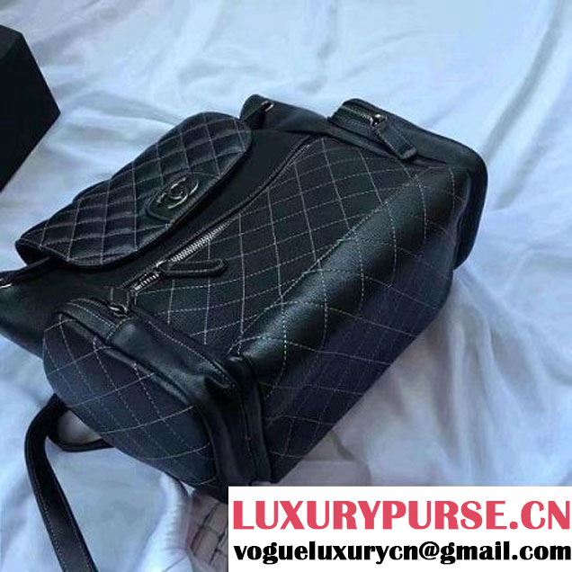 Chanel Quilted Calfskin Backpack With Threading Black 2017 (1A145-7010426 )