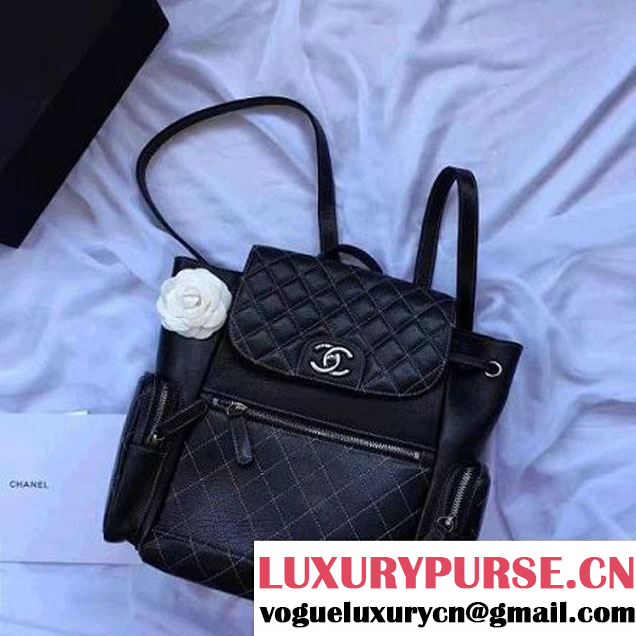 Chanel Quilted Calfskin Backpack With Threading Black 2017 (1A145-7010426 )