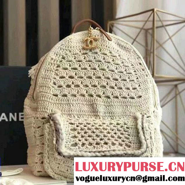 Chanel Crochet Braid Cayo Coco Backpack Bag A93681 White Cruise 2017 (KN-7020831 )