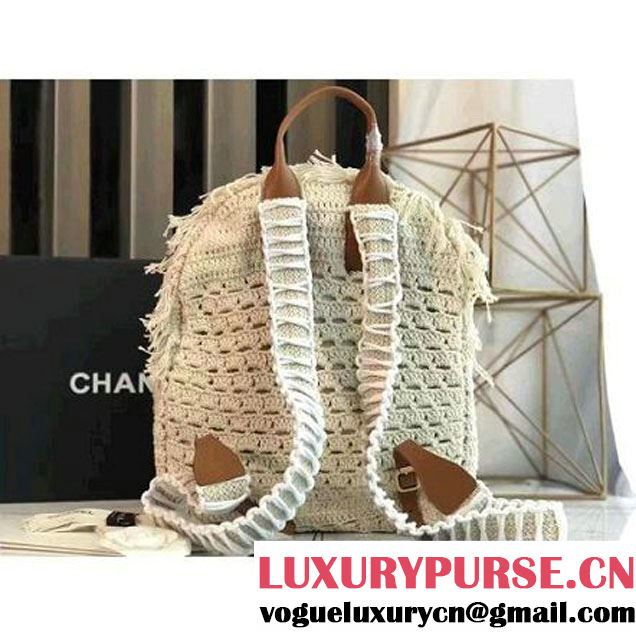 Chanel Crochet Braid Cayo Coco Backpack Bag A93681 White Cruise 2017 (KN-7020831 )