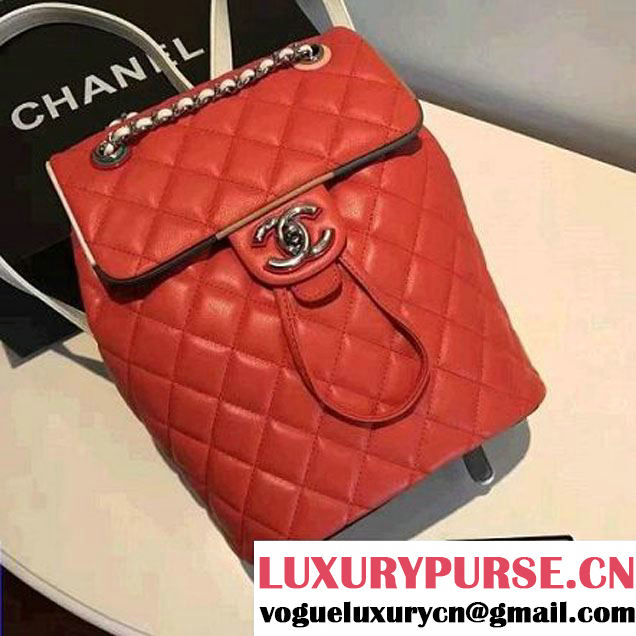 Chanel Red Multicolor Lambskin/Resin Backpack Cruise 2017 (2A058-7020834 )