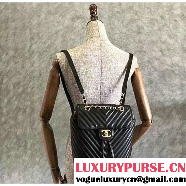 Chanel Chevron Calfskin Small Backpack Black 2017 (KN-7030928 )
