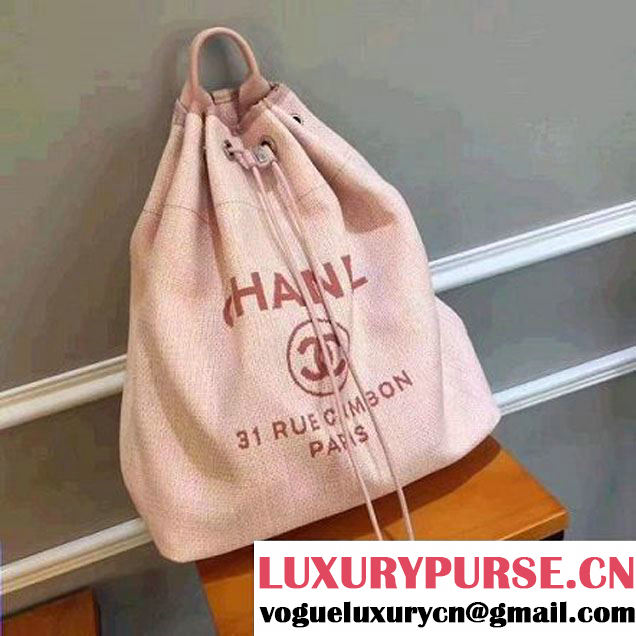 Chanel Deauville Canvas Drawstring Backpack Bag A93787 Pink 2017 (2A143-7032101 )