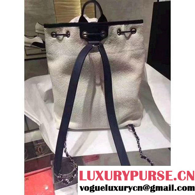 Chanel Deauville Canvas Drawstring Backpack Bag A93787 White 2017 (KN-7032104 )