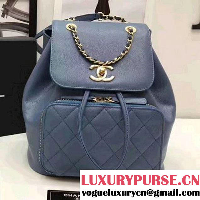 Chanel Grained Calfskin Business Affinity Backpack Bag A93748 Blue 2017 (1A145-7032117 )