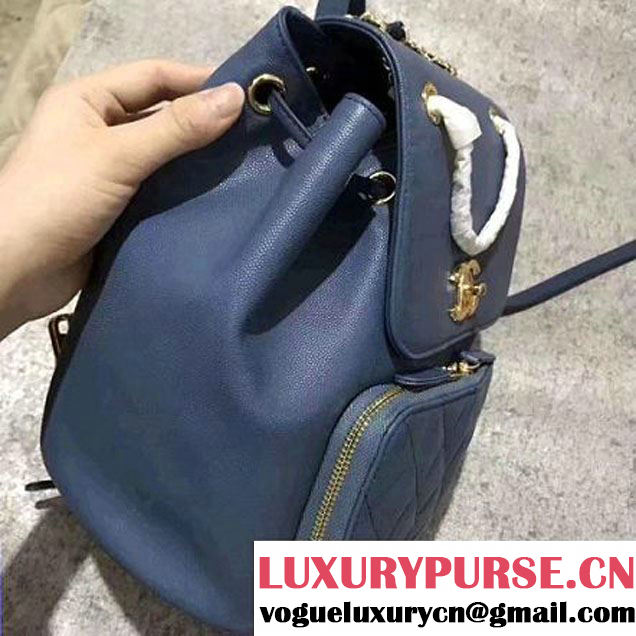 Chanel Grained Calfskin Business Affinity Backpack Bag A93748 Blue 2017 (1A145-7032117 )