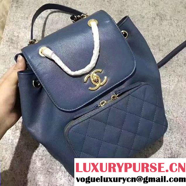 Chanel Grained Calfskin Business Affinity Backpack Bag A93748 Blue 2017 (1A145-7032117 )