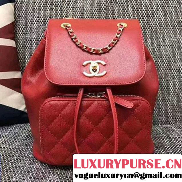 Chanel Grained Calfskin Business Affinity Backpack Bag A93748 Red 2017 (1A145-7041014 )